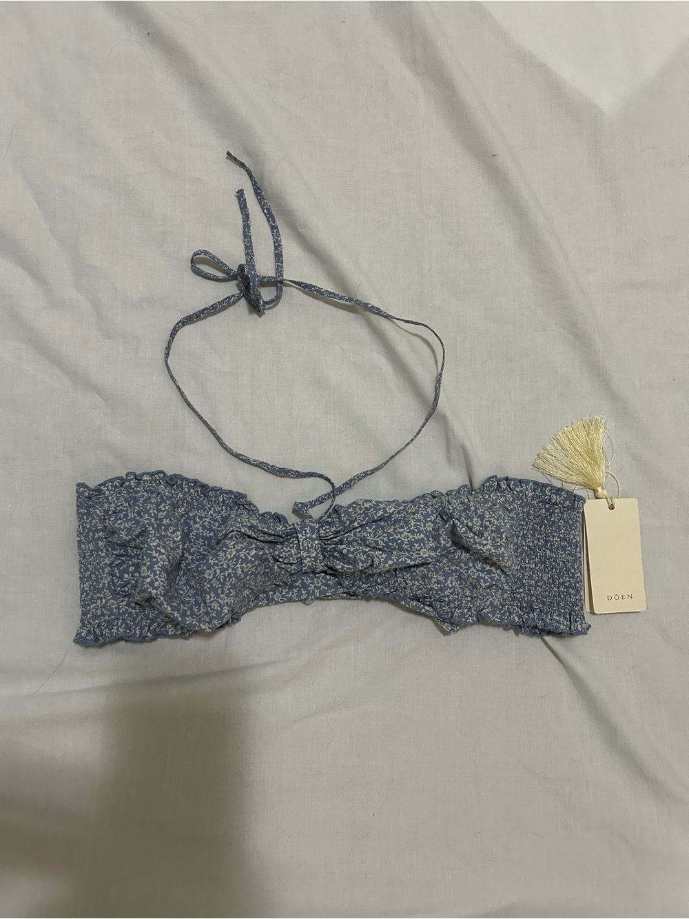 DÔEN Soleil Bikini Top Blue Cottage Ivy Floral Organic Cotton M NWT
